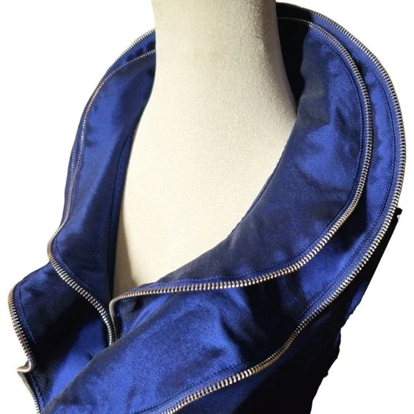 Samuel Dong Double Zipper Ruffle Shimmer Stretch Sheath Dress, Size Medium - Picture 6 of 7